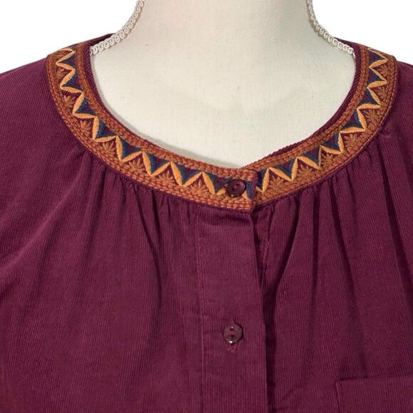 Johnny Was Jade Corduroy Dress Kappa Midi Ruffle XS Maroon Whimsigoth Cowgirl - Picture 4 of 12